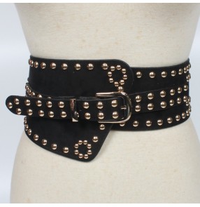 Rivet waist cinched waistband belt for performance dress  fashion vintage elasticated stretch decoration wide belt women's accessories
